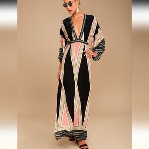 Lulus Montecito black print maxi dress